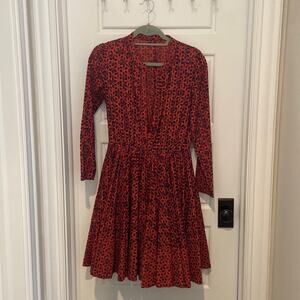 Maje Red Eyelet Full-Skirted Midi Dress